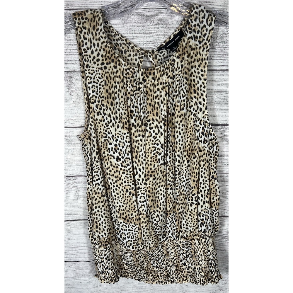 INC International Concepts Women's Small Leopard Print Smocked Blouse Top‎